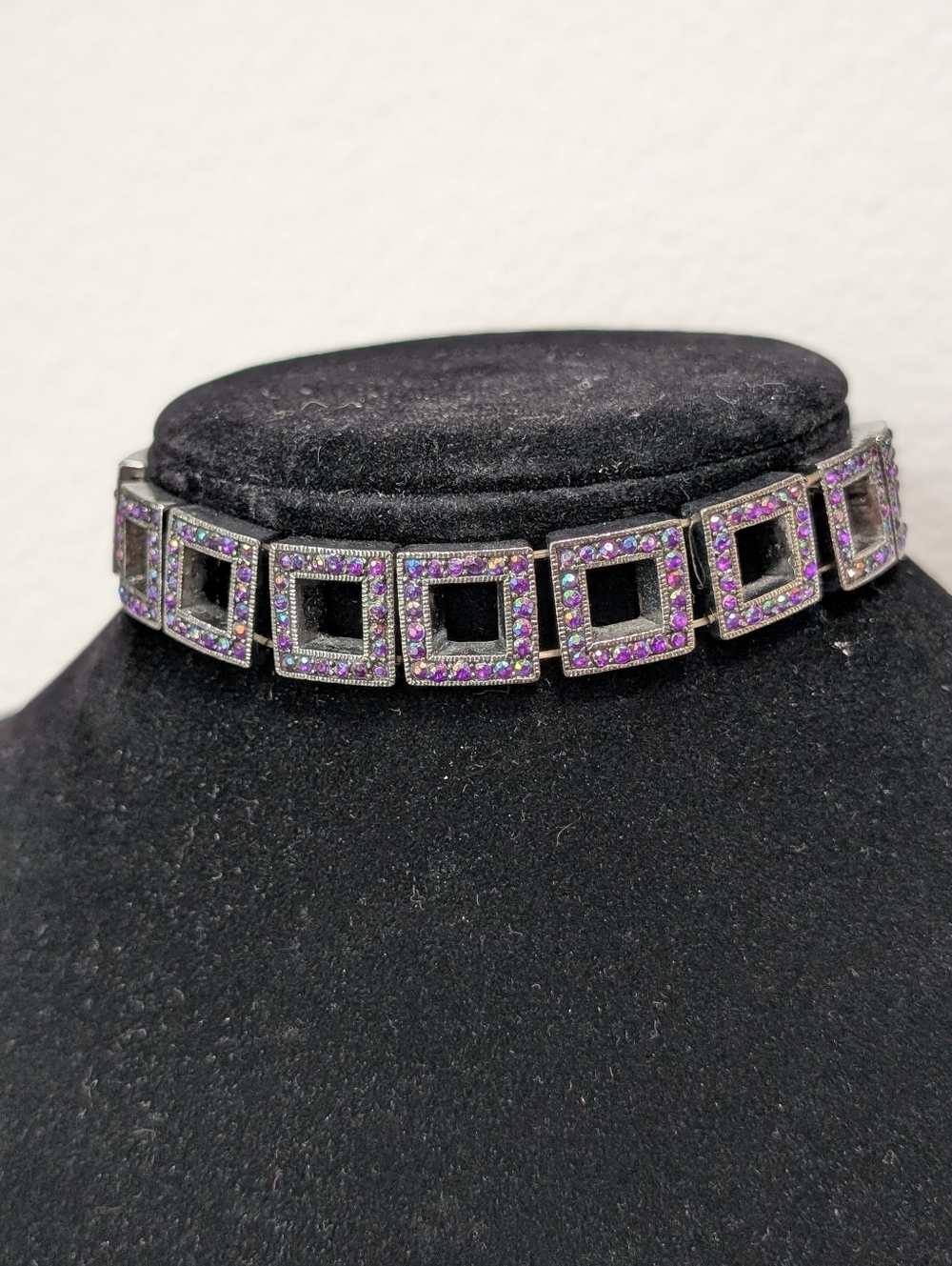 Marcasite Look Blue Purple Metal Stretch Bracelet Rhinestones Multicolor Square